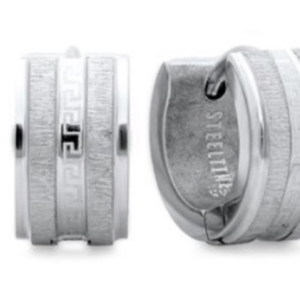 Stainless Steel Greek Key Huggie Earrings